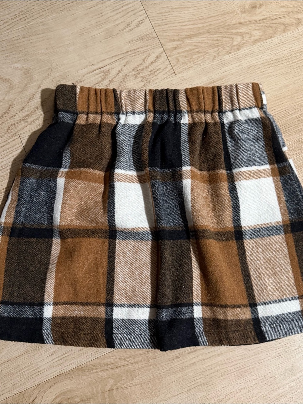 Plaid Brown and Black Elastic Waist Mini Skirt